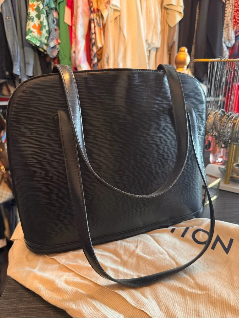 Louis Vuitton Black Epi Leather Alma Satchel with Gold Hardware